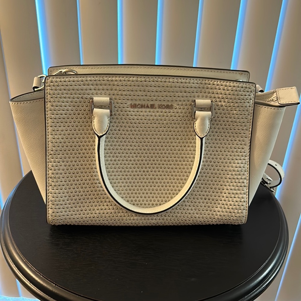 Michael Kors White Silver Studded Winged Handbag